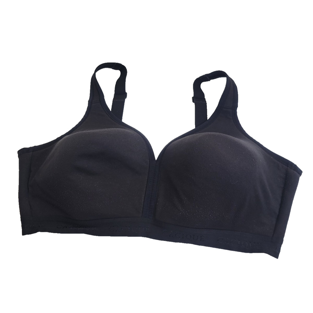 Cacique Black Full Coverage Lightly Lined Adjustable Wire Free Bra‎ Size 44DD